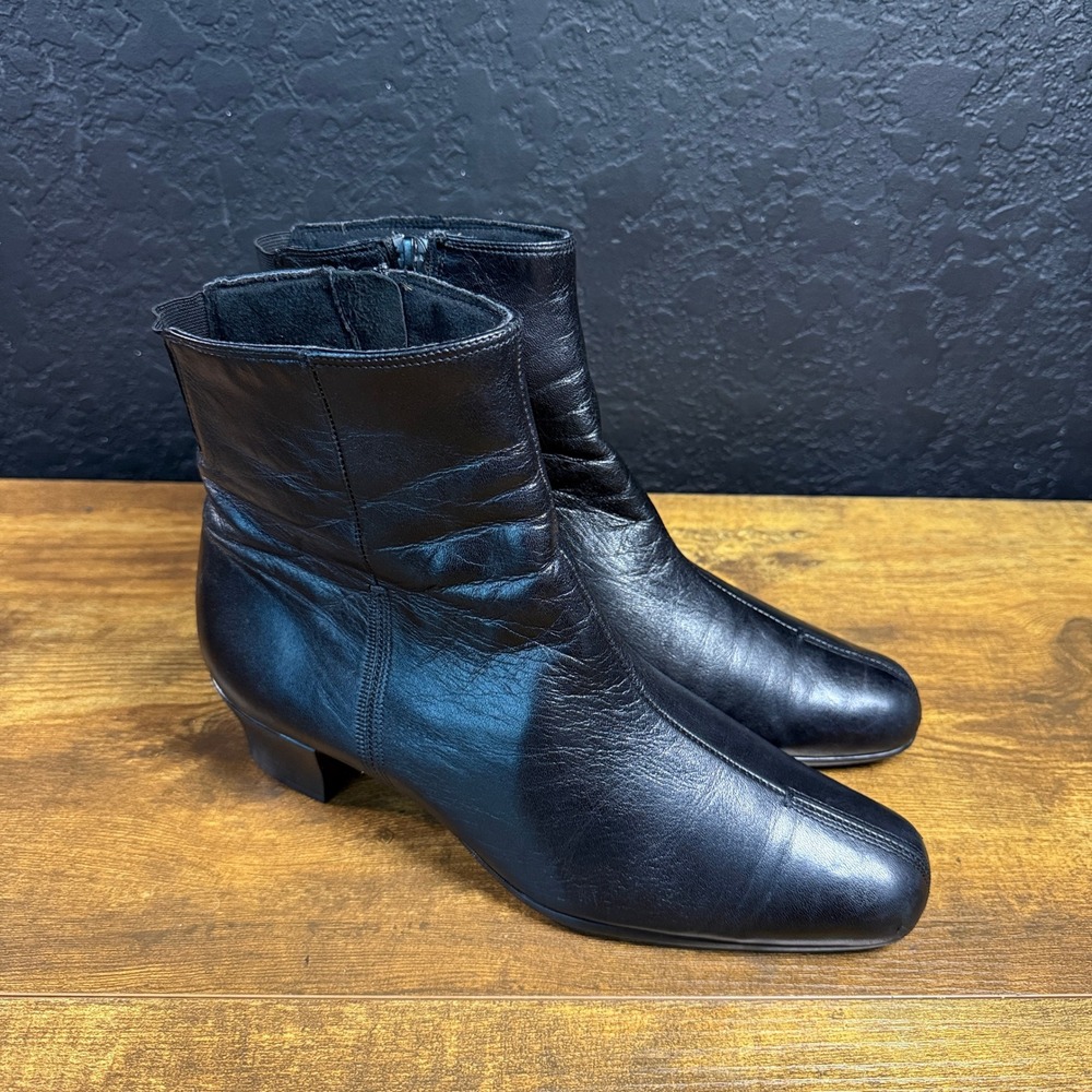 Munro American B30076 Black Leather Ankle Boots Women Size 9M EU 40